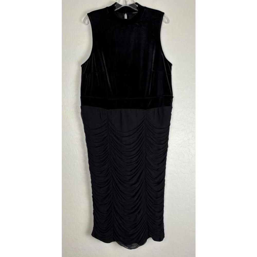 Torrid Ruched Velvet Midi Dress High Neck Sleeveless Modest 16‎ Black 1816